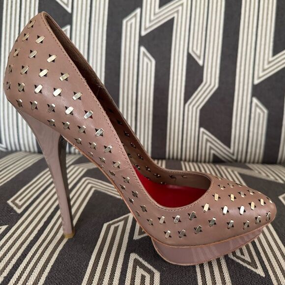 VTG Charles Jourdan Nude Metal Pieces Platform Stilettos Size 7M - Picture 4 of 13